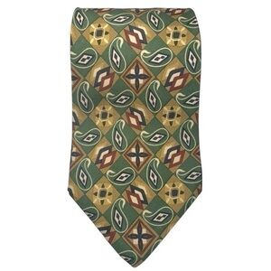 Paul Stuart New York Vintage Blue Yellow Green Paisley Geo Silk Necktie Tie